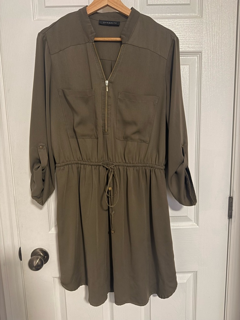 Dynamite Olive Drawstring Utility dress